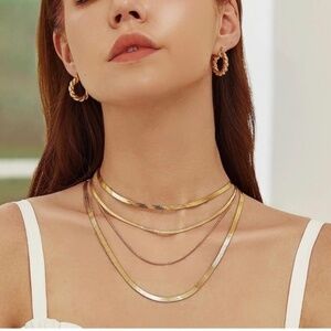 GOLD 14k Gold Plated 4pc Herringbone Necklace Set